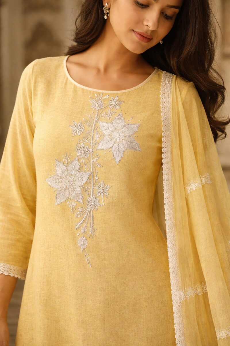 unstitched aqua green embroidered cotton suit with dupatta