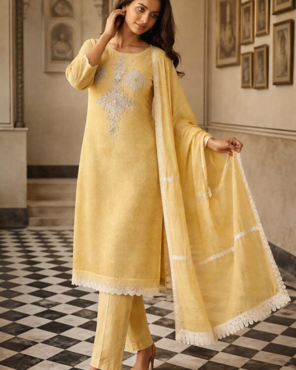unstitched aqua green embroidered cotton suit with dupatta