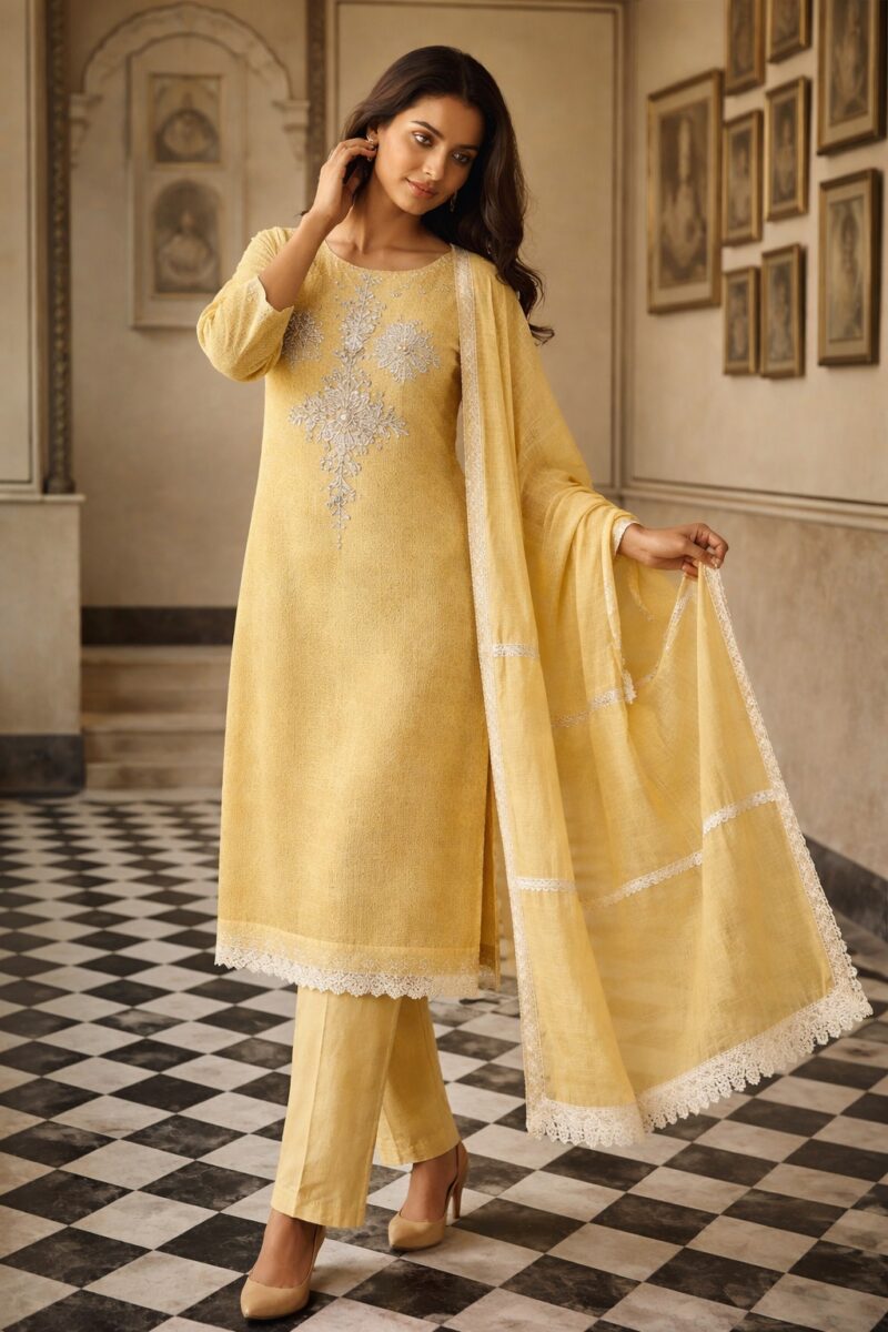 unstitched aqua green embroidered cotton suit with dupatta