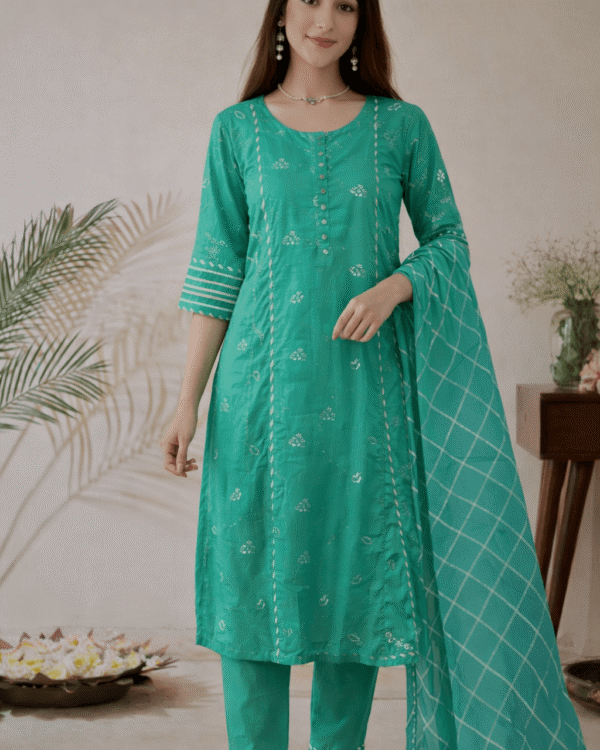 green silk embroidered kurta pant set with dupatta