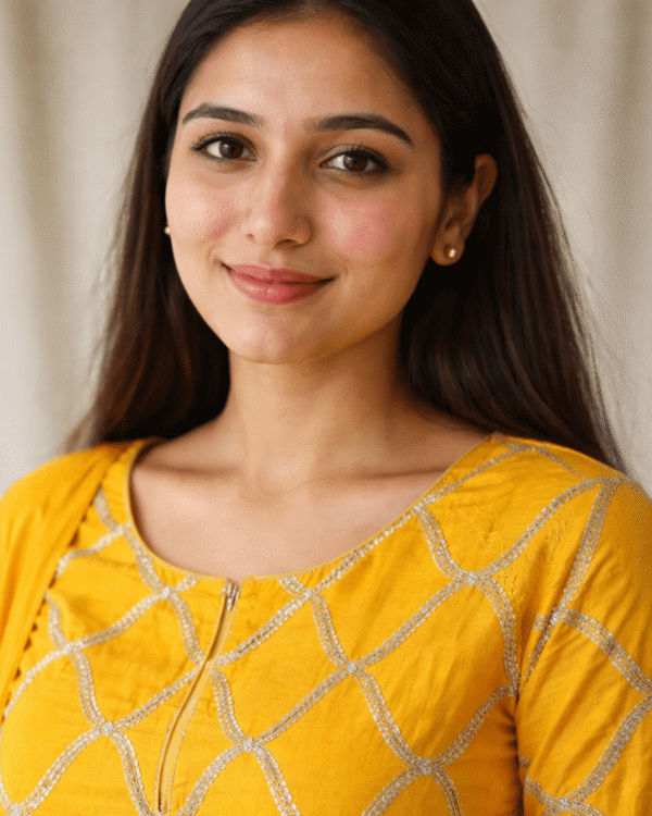 mustard yellow cotton silk kurta set with embroidered dupatta