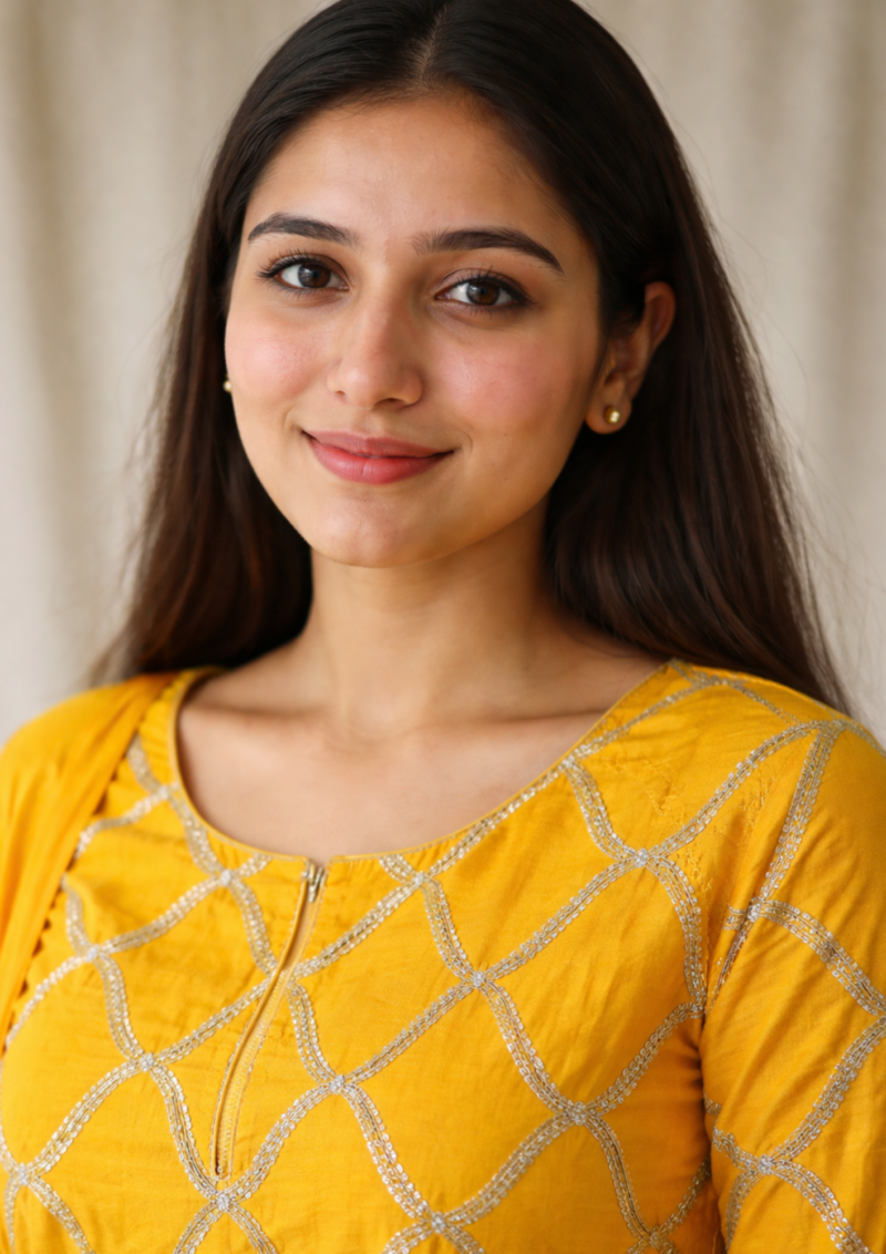 mustard yellow cotton silk kurta set with embroidered dupatta