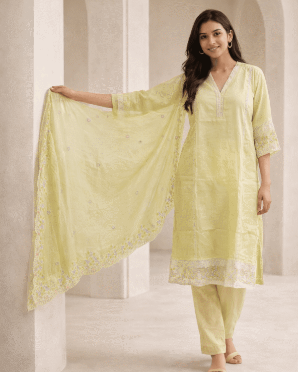 pastel green silk embroidered kurta pant set with dupatta
