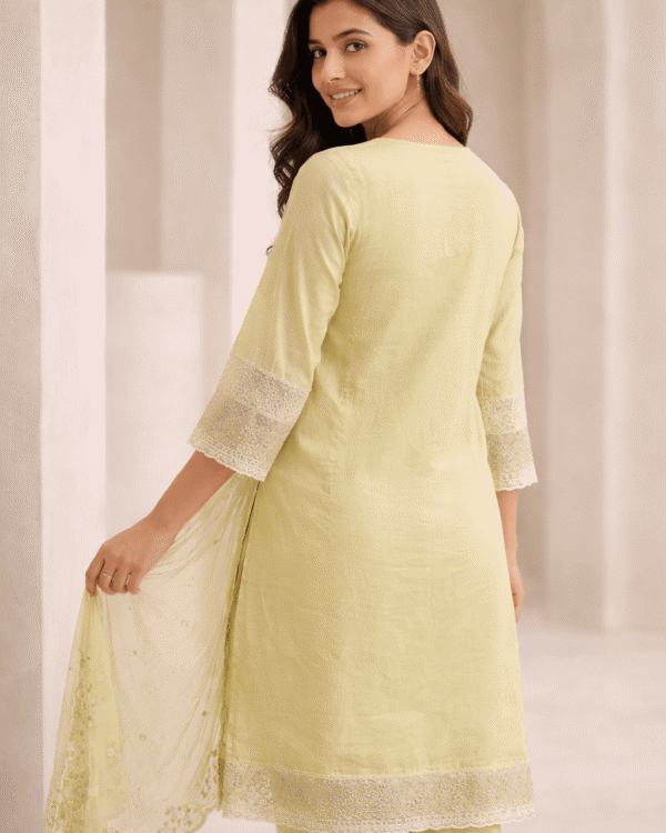 pastel green silk embroidered kurta pant set with dupatta