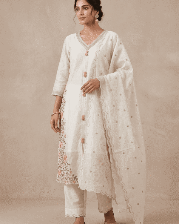 pastel green silk embroidered kurta pant set with dupatta
