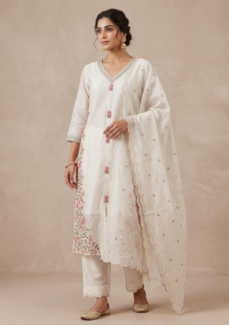 pastel green silk embroidered kurta pant set with dupatta