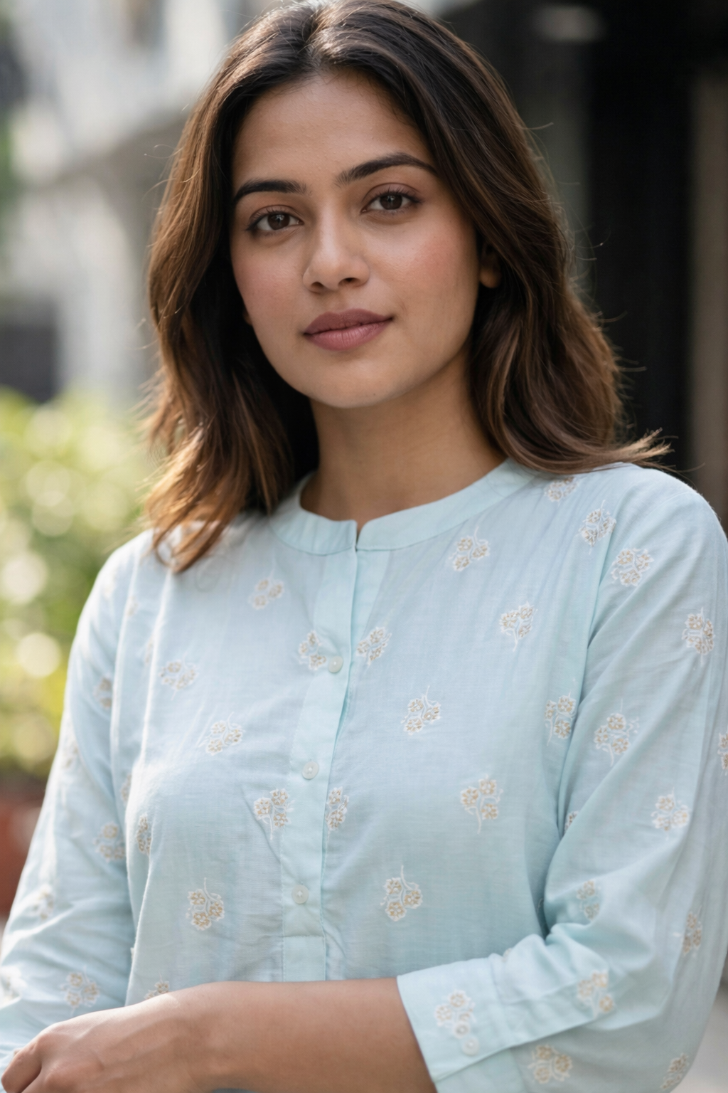 mint green floral embroidery cotton kurta