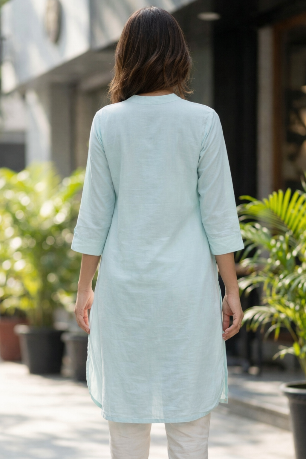 mint green floral embroidery cotton kurta