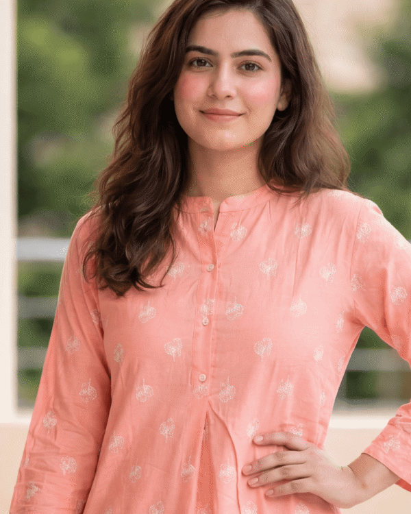 peach floral embroidery cotton kurta