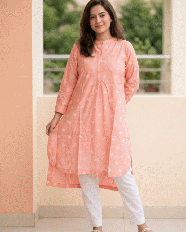 peach floral embroidery cotton kurta