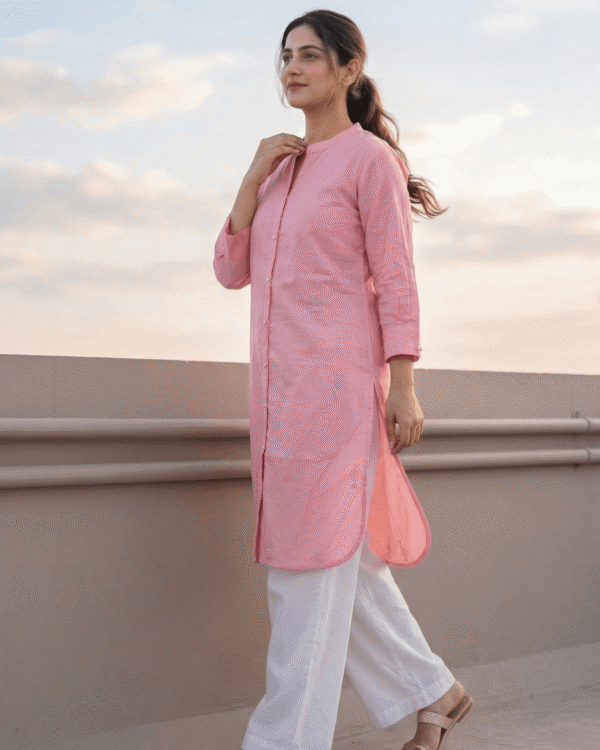 pink minimal embroidery cotton silk kurta