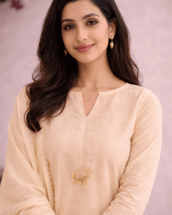 unstitched beige linen suit set with dupatta