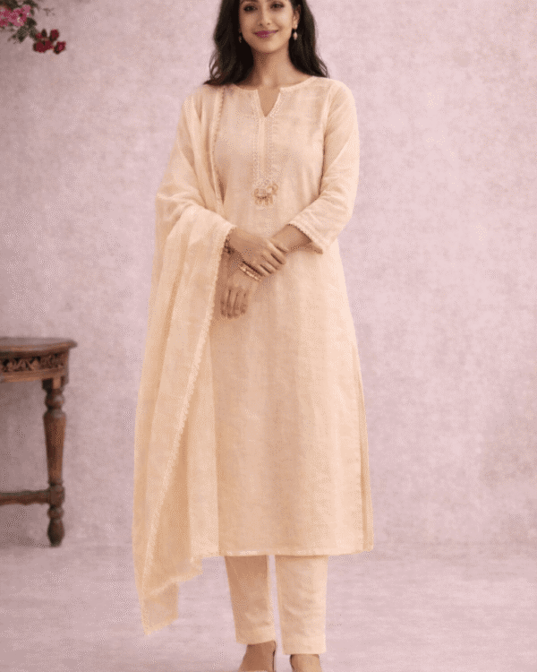 unstitched beige linen suit set with dupatta