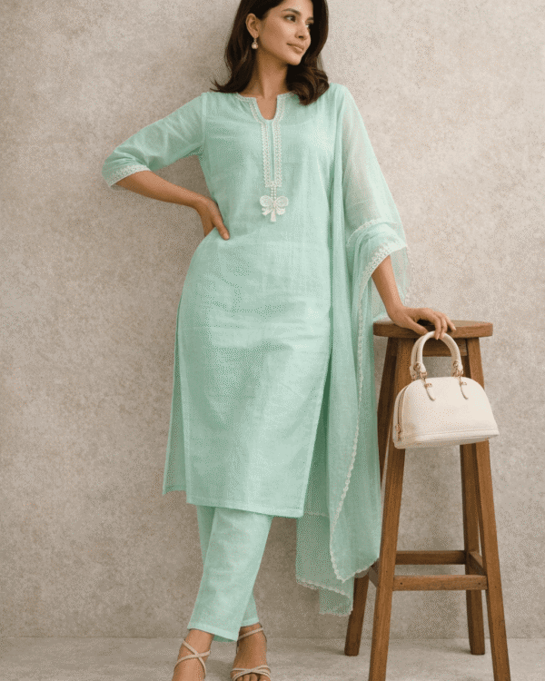 unstitched beige linen suit set with dupatta