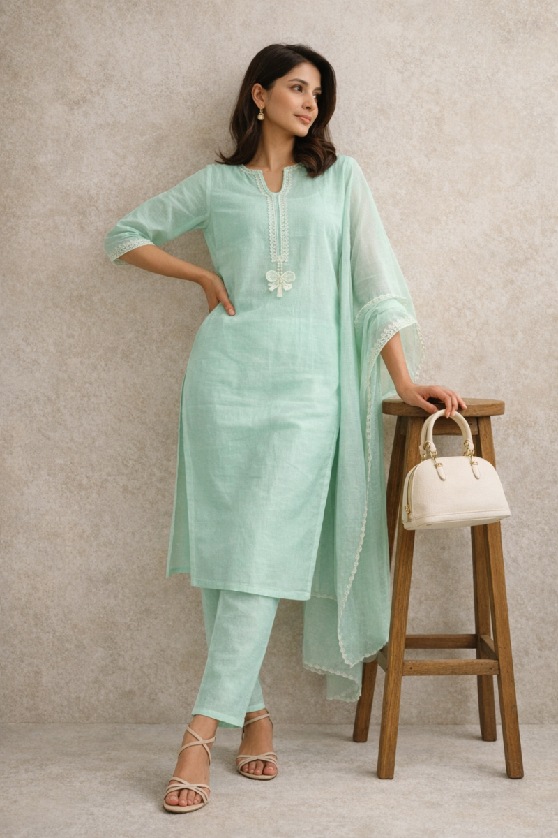 unstitched beige linen suit set with dupatta