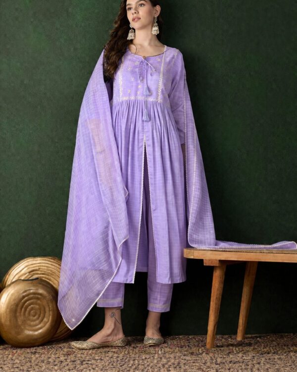 Kota doria lavender kurta pant set with dupatta