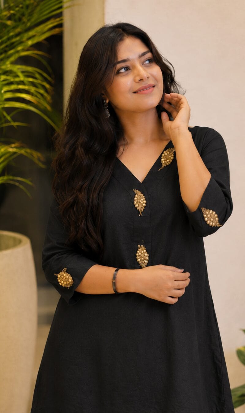 Black Embroidered Dola Silk Kurta Pant Set - Image 2