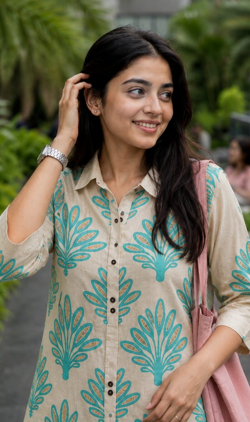 Off-White With Mint Green Threadwork Khadi Cotton Kurta Pant Set - Image 2