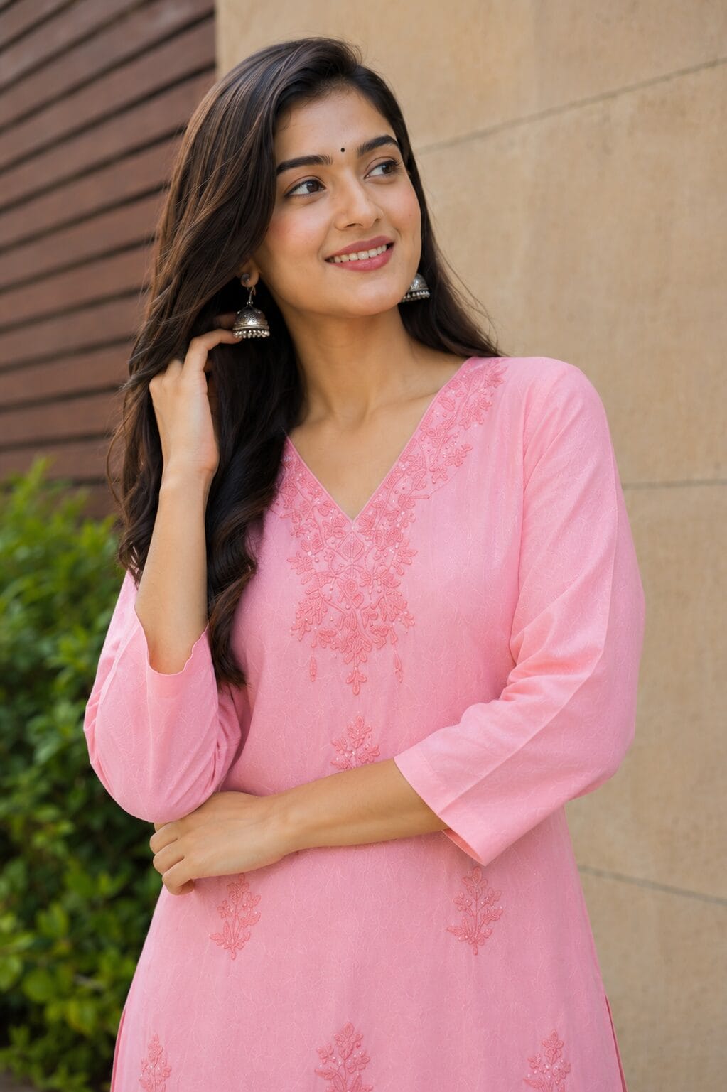 Baby Pink Rayon Embroidered KurtaPant Set - Image 2