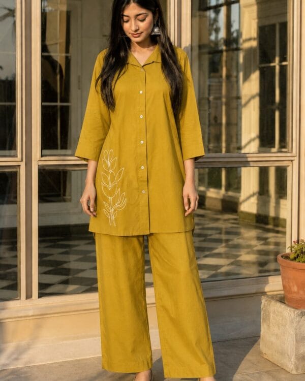 Mustard Dabu Cotton Co-ord Set
