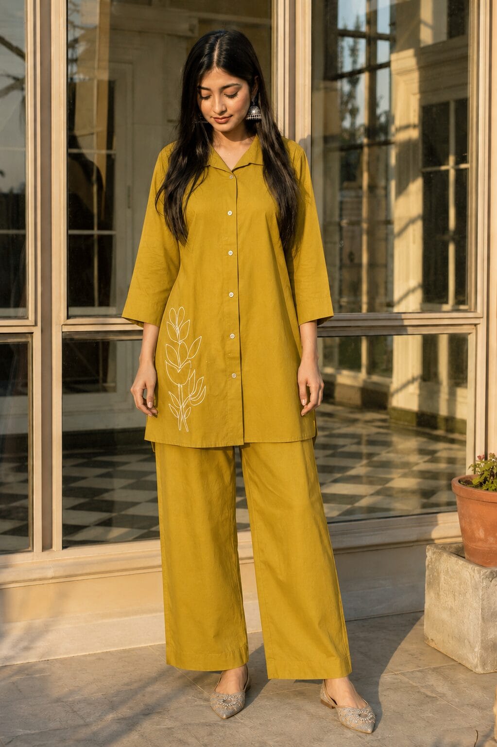 Mustard Dabu Cotton Co-ord Set