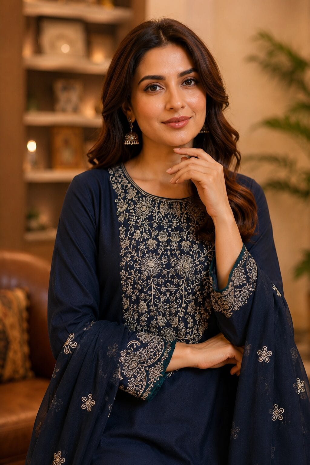 Teal Silk Blend Embroidered Kurta Pant and Dupatta Set - Image 2