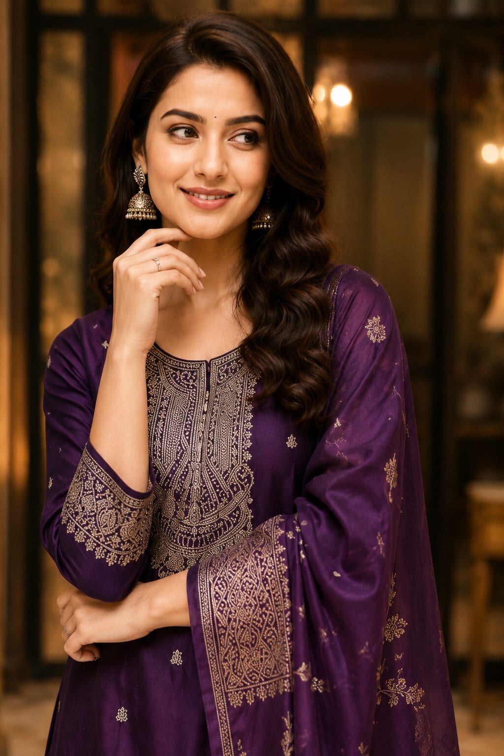 Wine Cotton Silk Blend Kurta Pant and Dupatta Set - Image 2