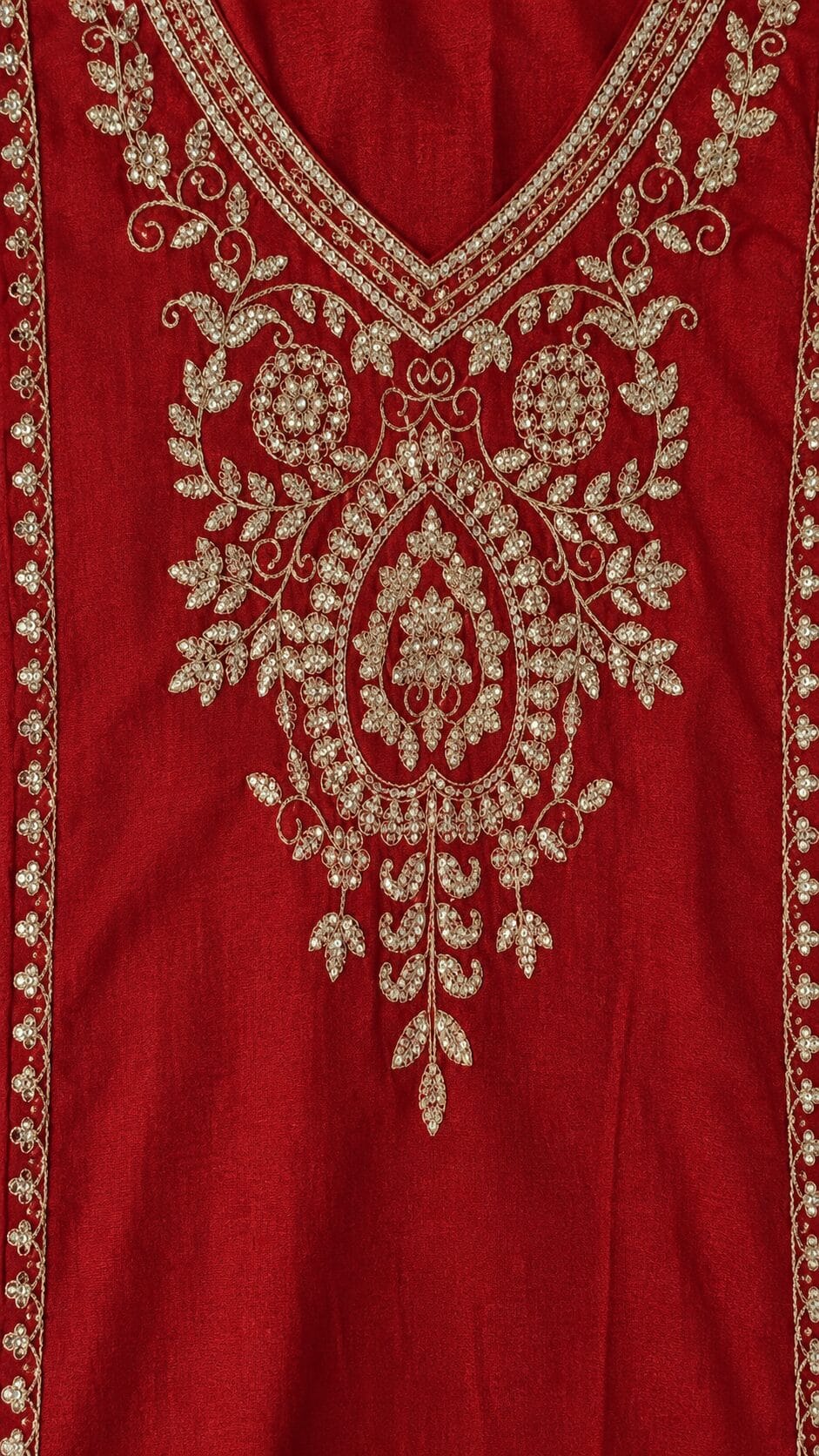 Rust Red Silk Blend Embroidered Kurta and Pant with Dupatta - Image 3