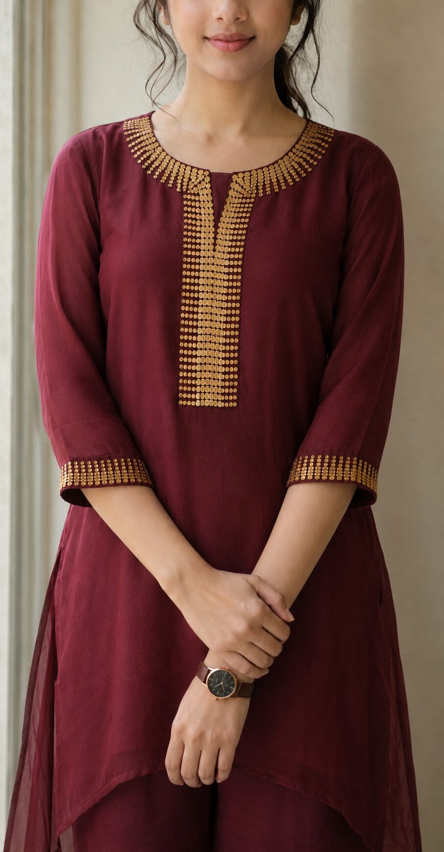 Maroon Silk Blend Embroidered Kurta Pant Set - Image 2
