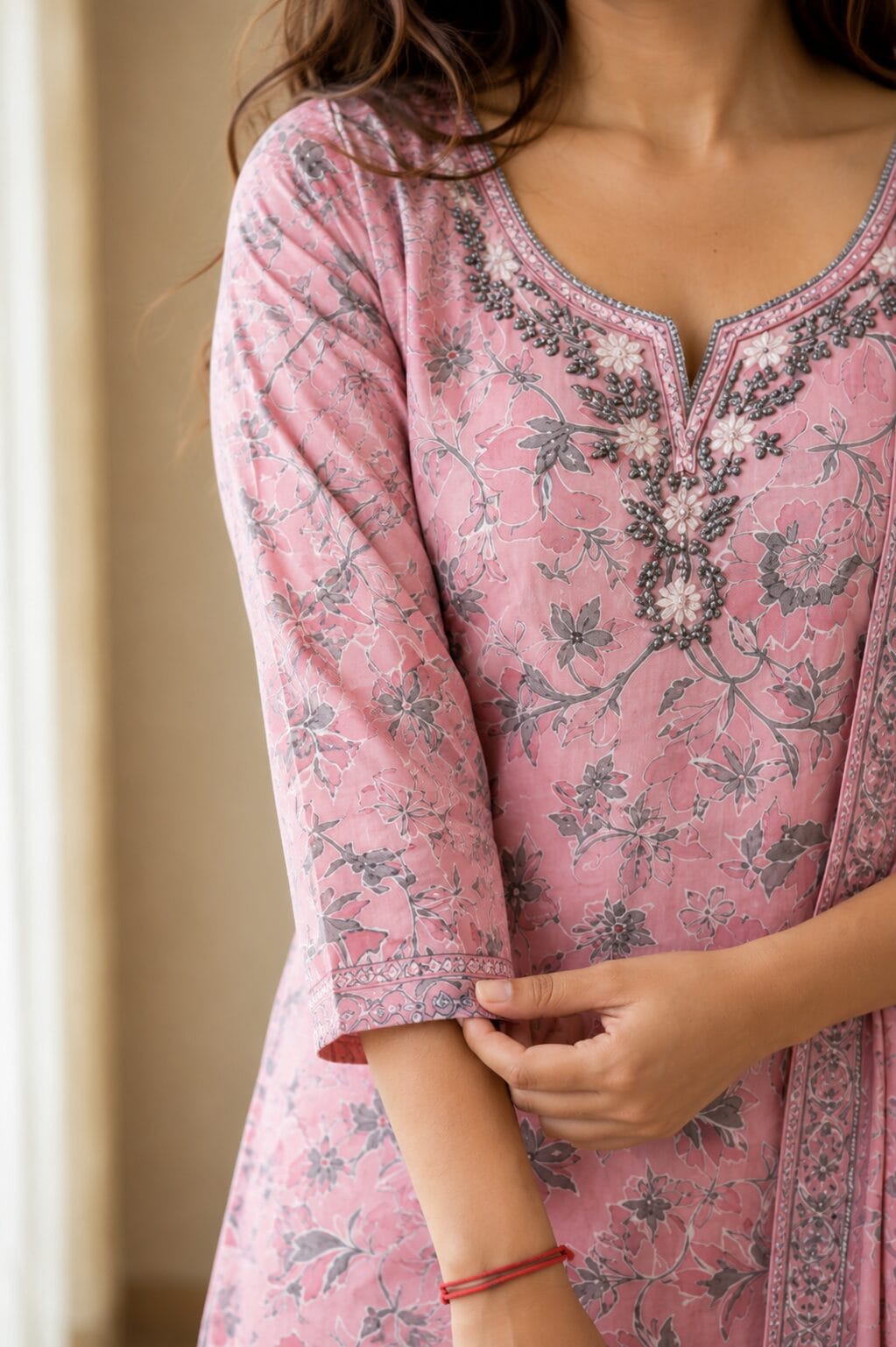 Pink Floral Printed Cotton Blend Kurta and Pant with Dupatta - Image 4