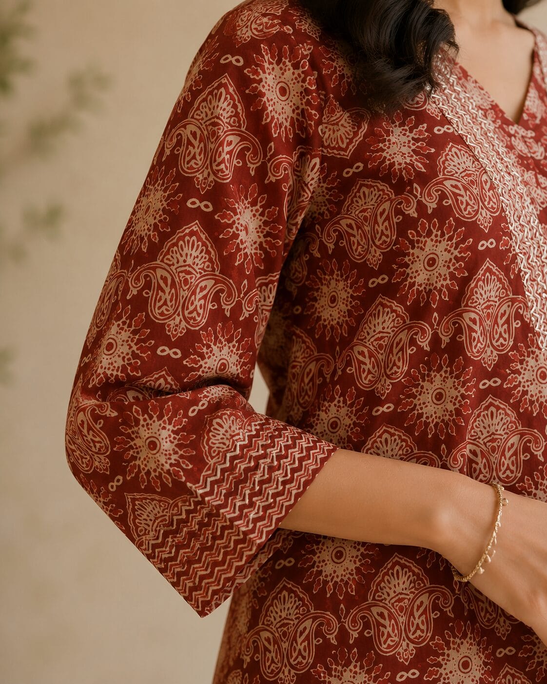 Rust Red Printed Cotton Blend Kurta and Pant with Dupatta - Image 3