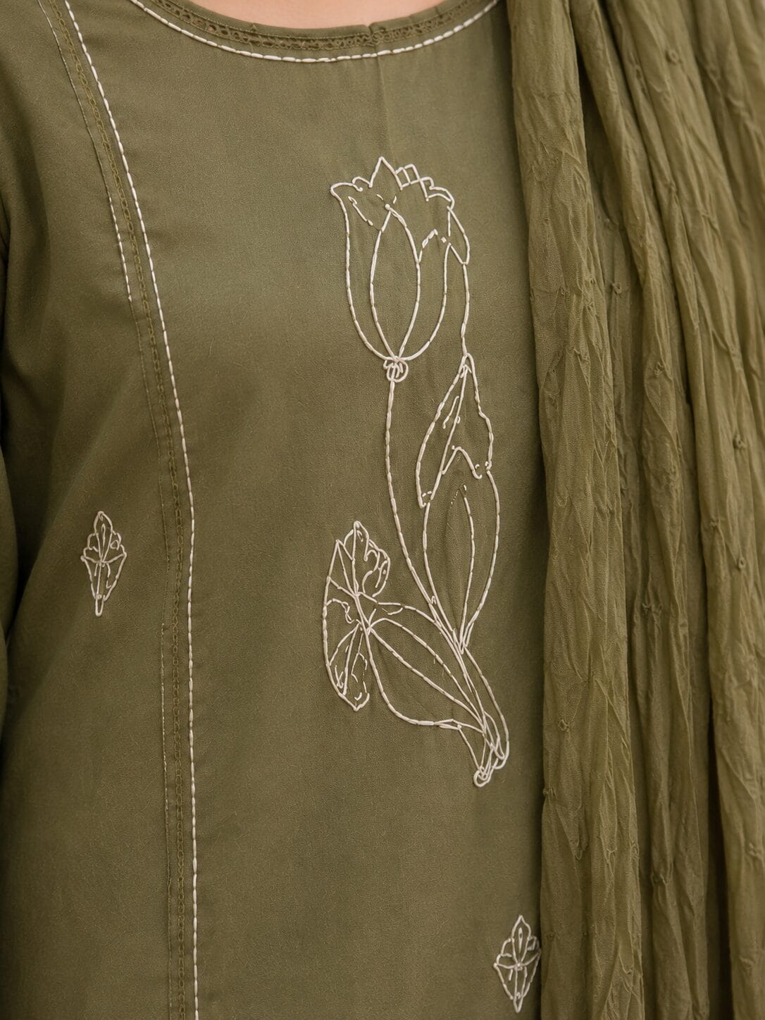 Mouse Brown Cotton Blend Embroidered Kurta and Pant with Dupatta - Image 4