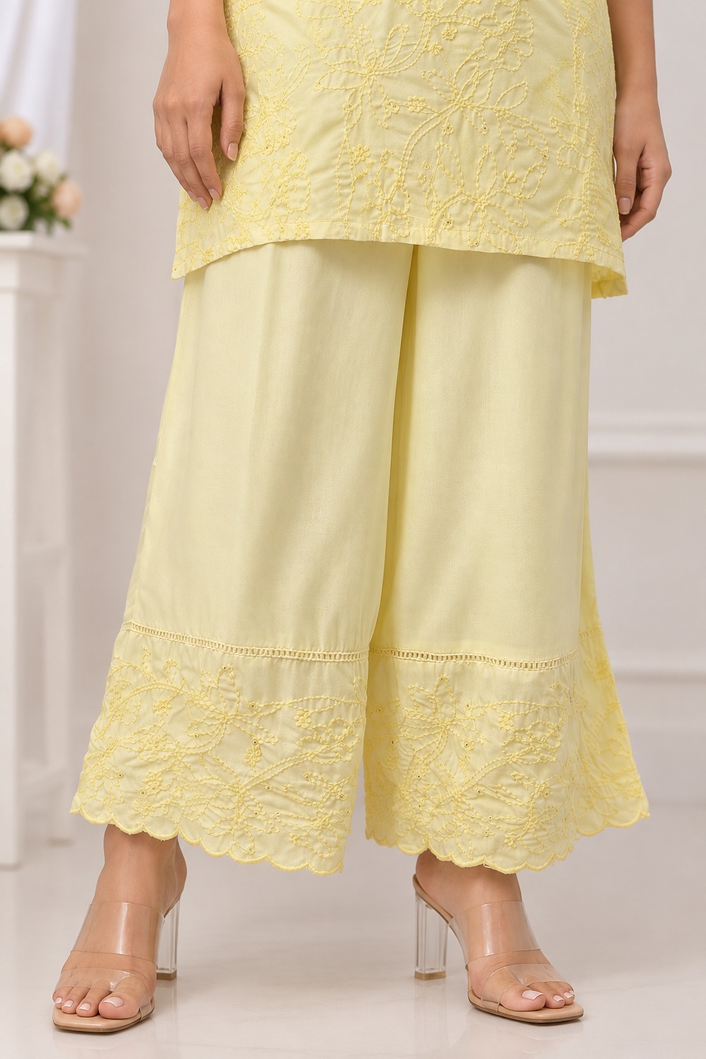 Yellow Embroidered Viscose Kurta Pant Set - Image 5