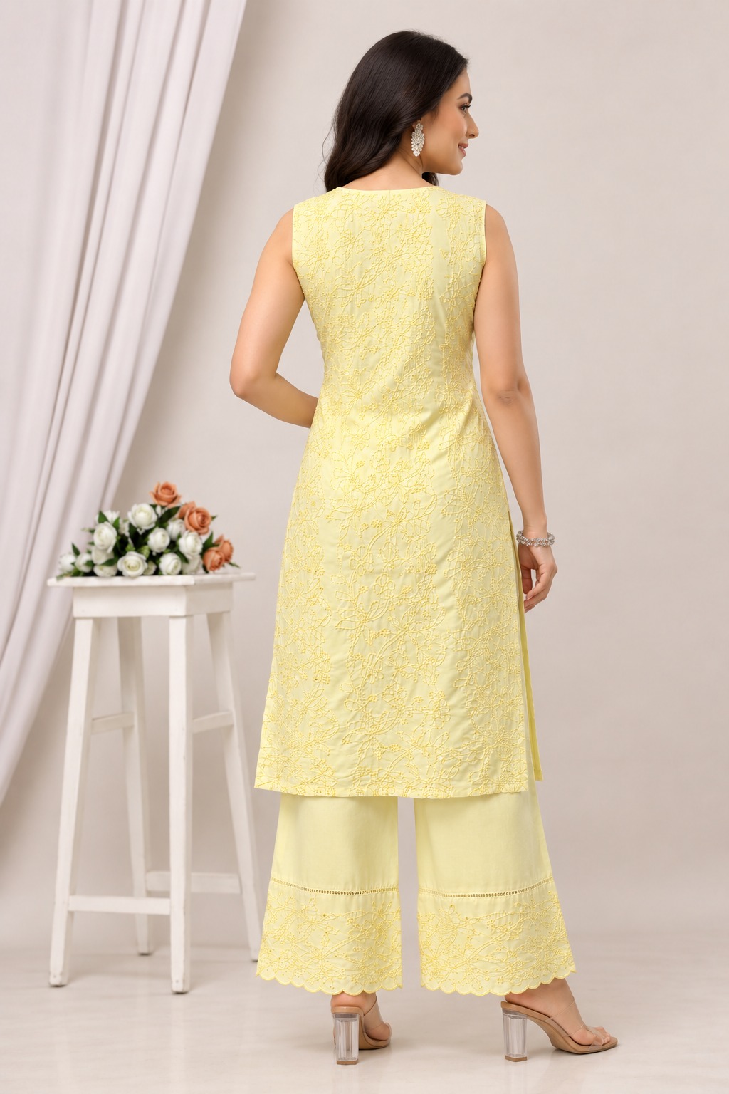 Yellow Embroidered Viscose Kurta Pant Set - Image 4