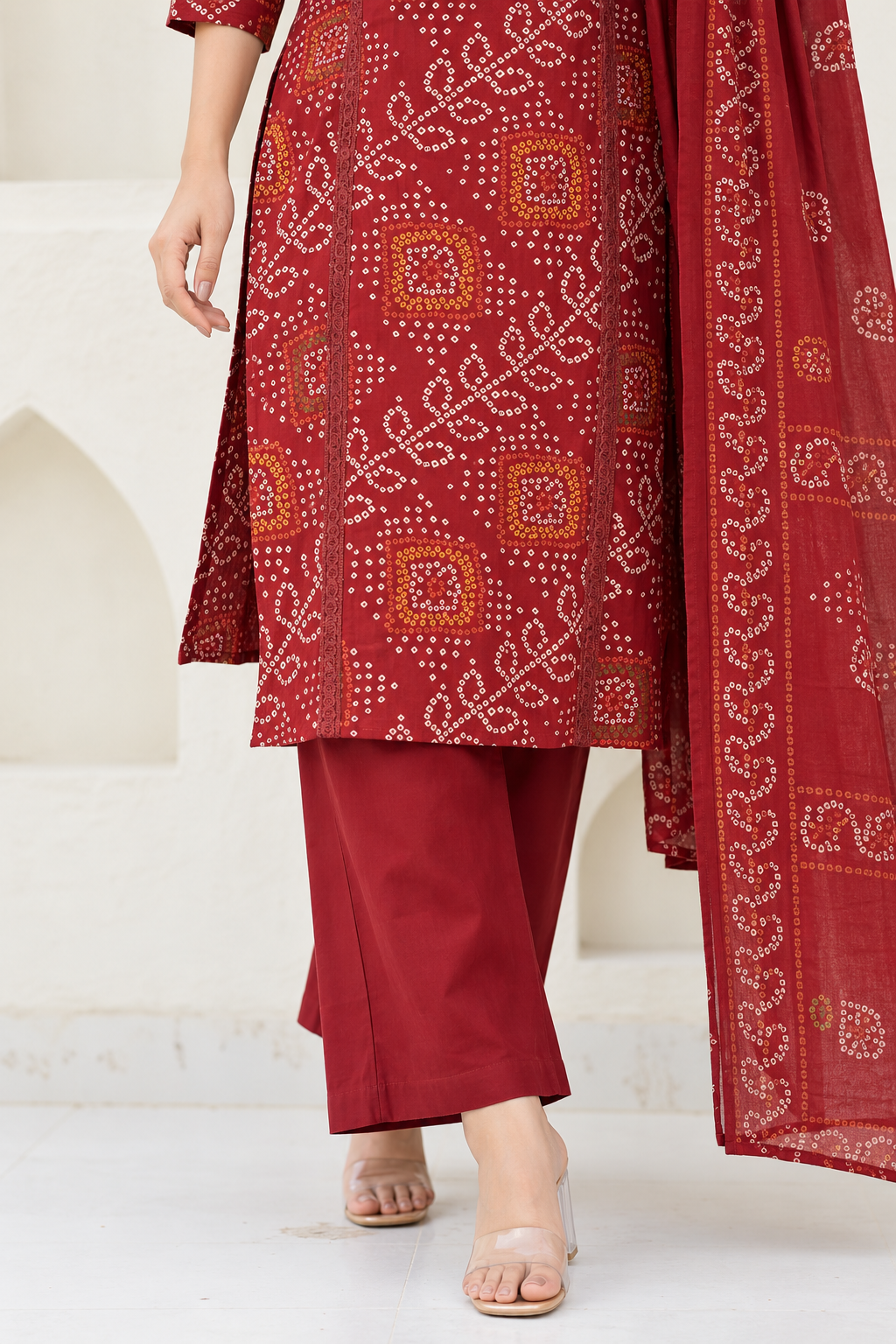 Maroon Printed Cotton Blend Kurta Pant and Dupatta - Image 3