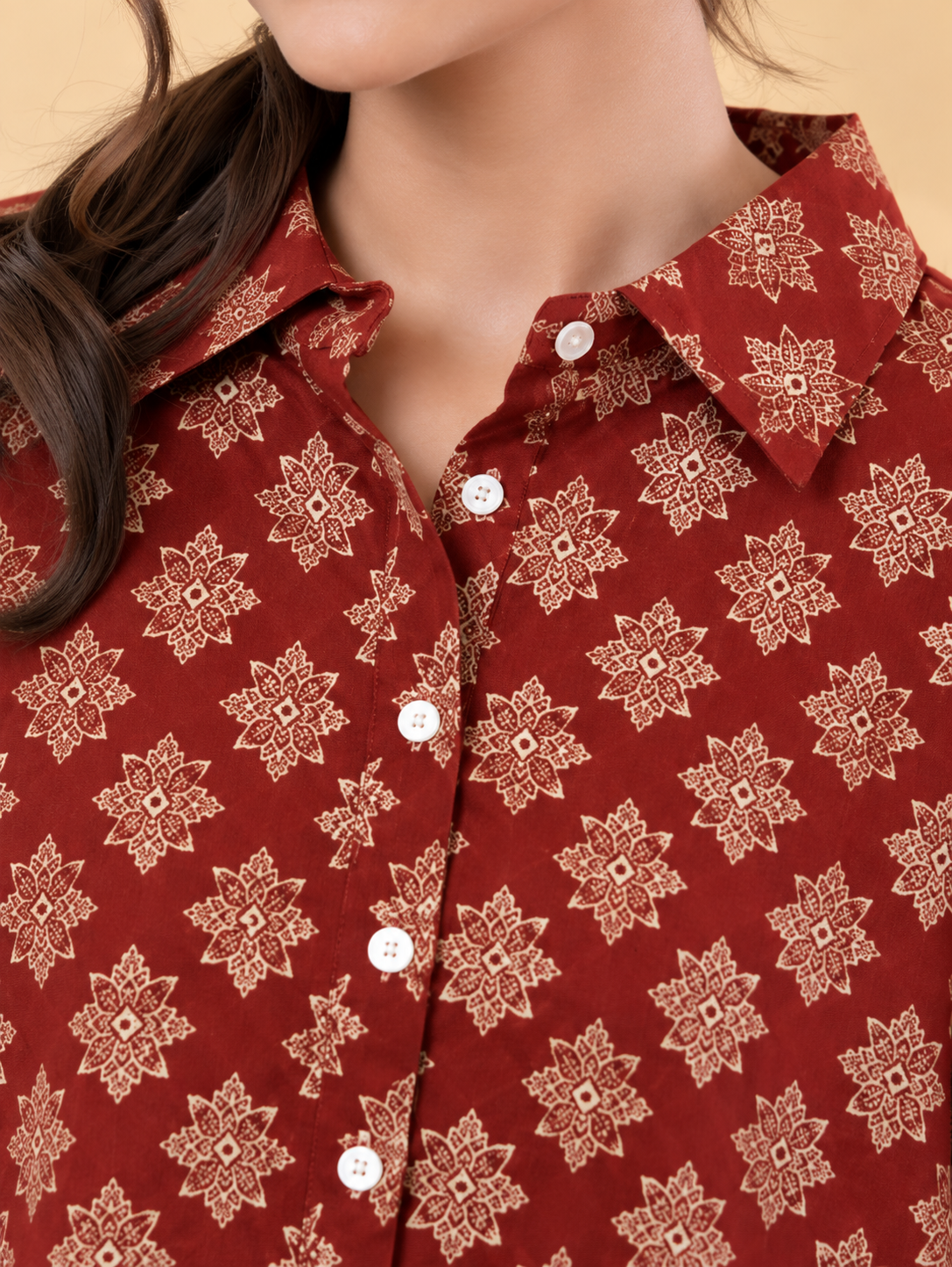 Maroon Printed Cotton Blend Kaftan Co-ord Set - Image 3