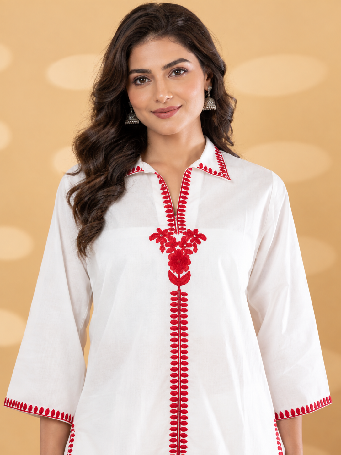 White Embroidered Cotton Blend Co-ord Set - Image 2