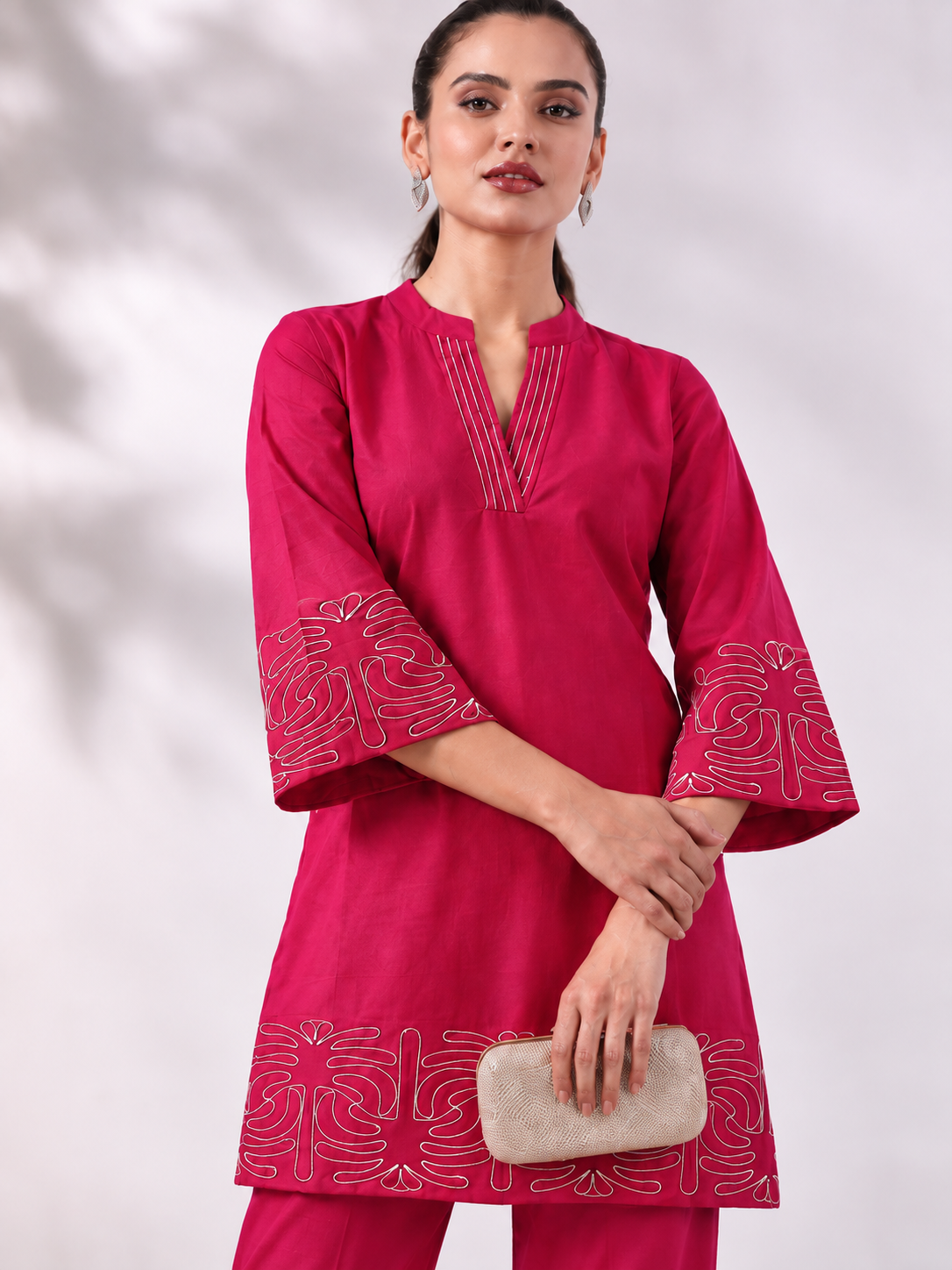Rani Pink Cotton Blend Kurta and Pant Set - Image 2