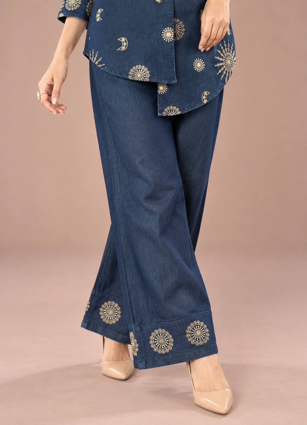 Navy Blue Embroidered Denim Co-ord Set - Image 4