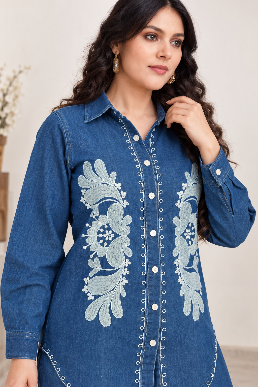 Indigo Blue Embroidered Denim Co-ord Set - Image 2