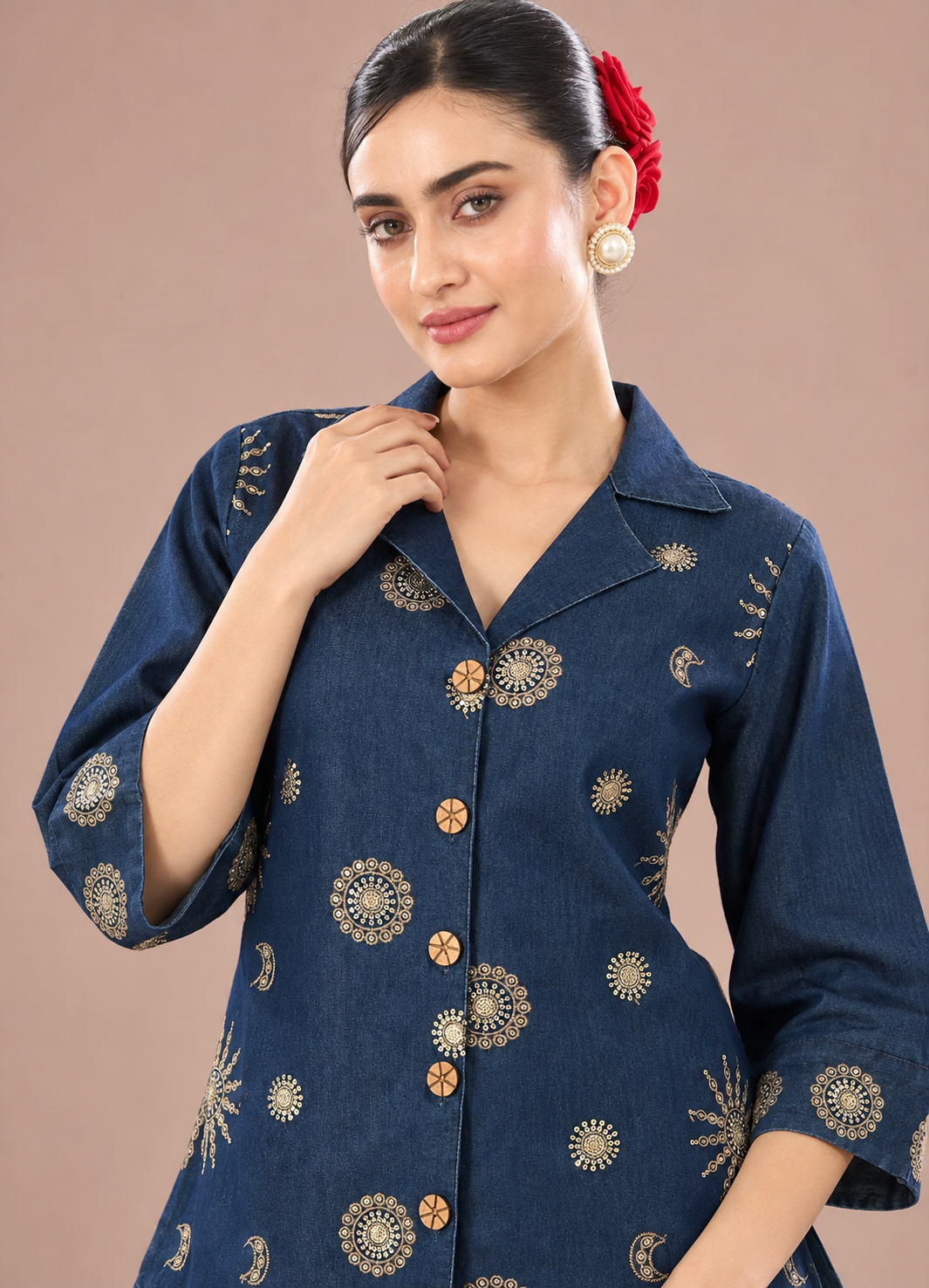 Navy Blue Embroidered Denim Co-ord Set - Image 2
