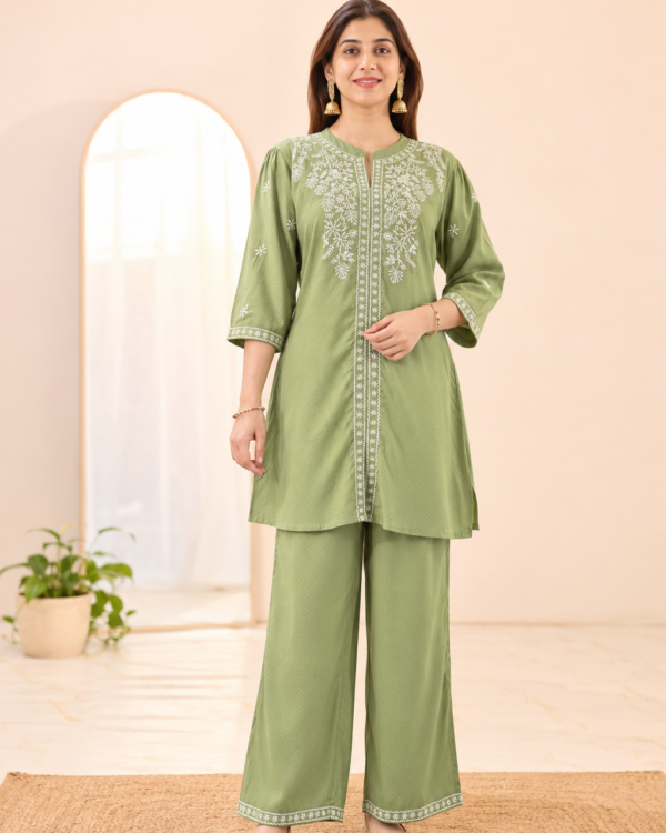 Sage Green Embroidered Viscose Co-ord Set