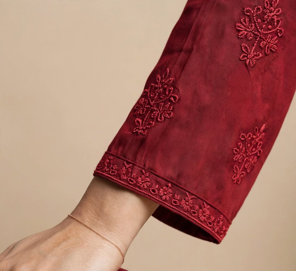 Maroon Chikankari Viscose Rayon Kurti - Image 4