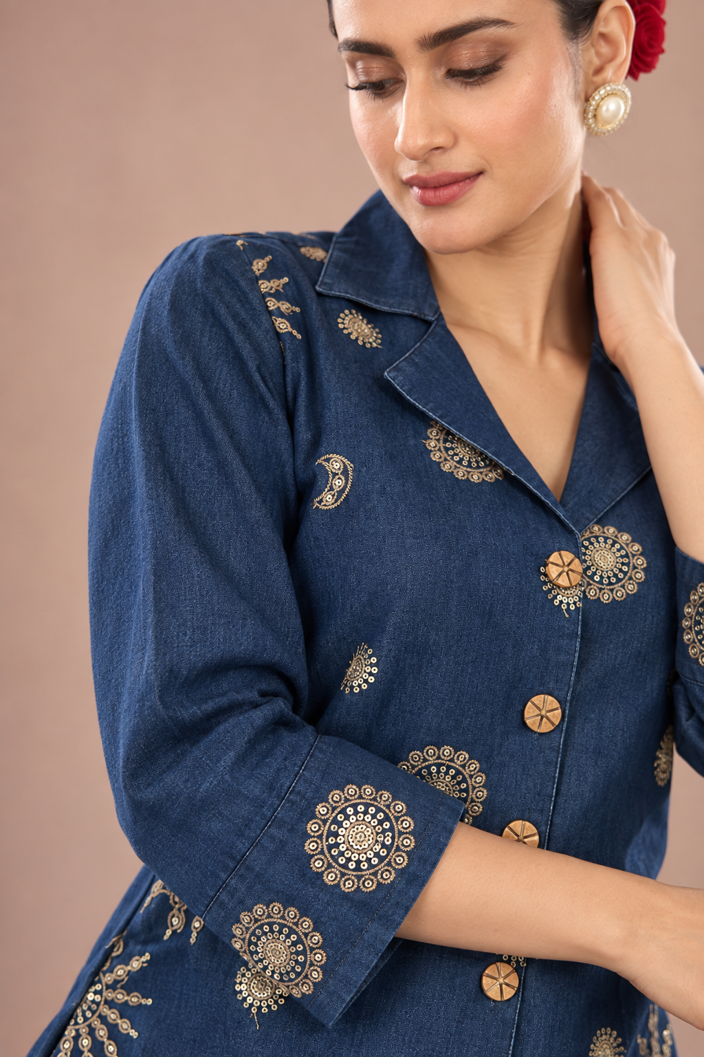 Navy Blue Embroidered Denim Co-ord Set - Image 3