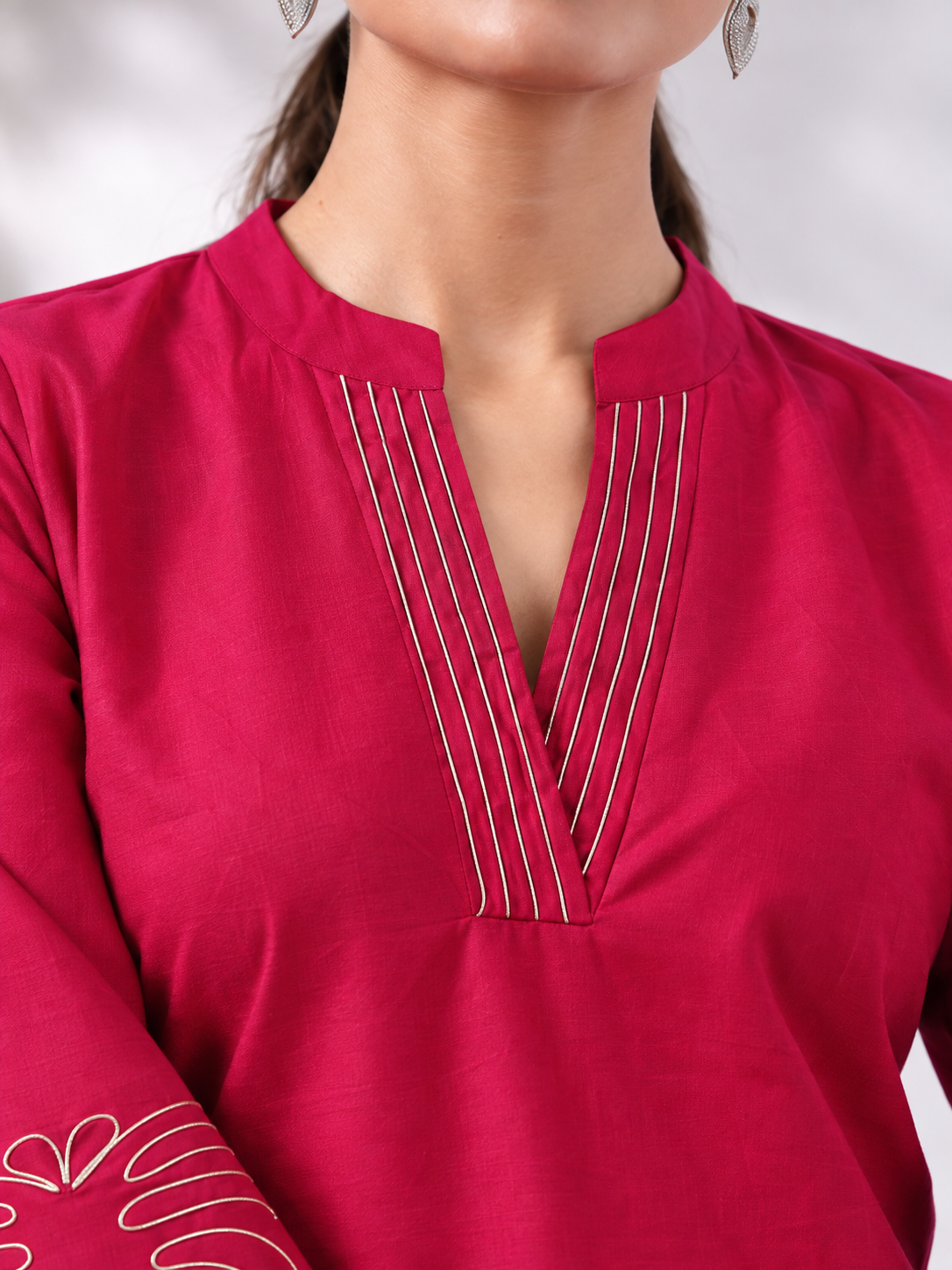 Rani Pink Cotton Blend Kurta and Pant Set - Image 3