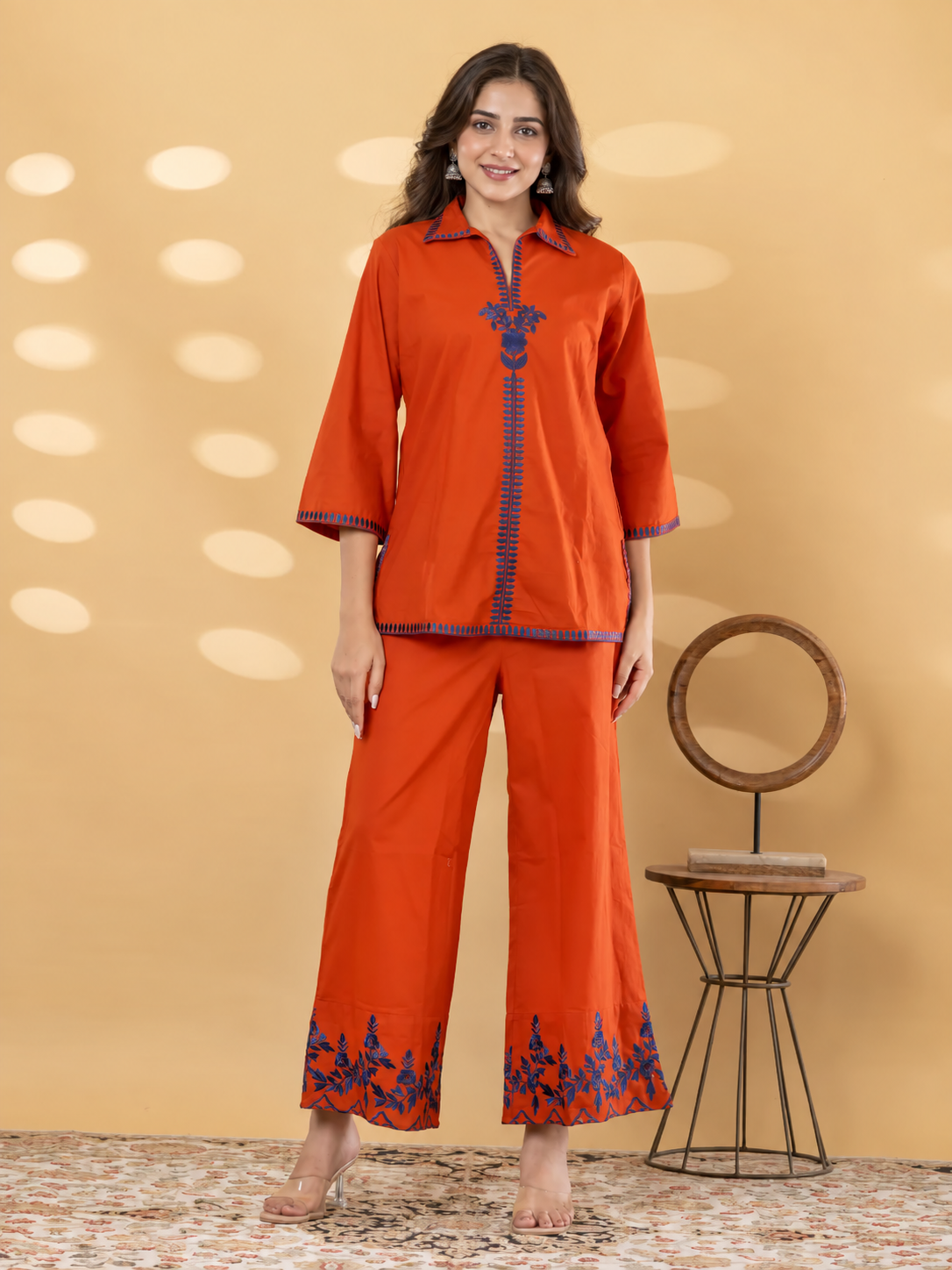 Rust Orange Cotton Blend Co-ord Set