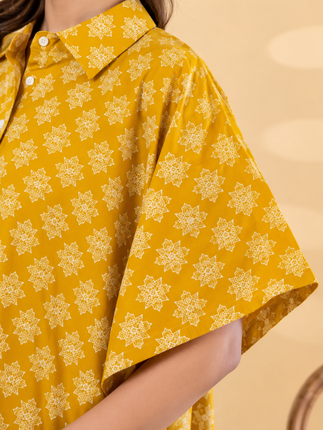 Mustard Printed Cotton Blend Kaftan Co-ord Set - Image 3