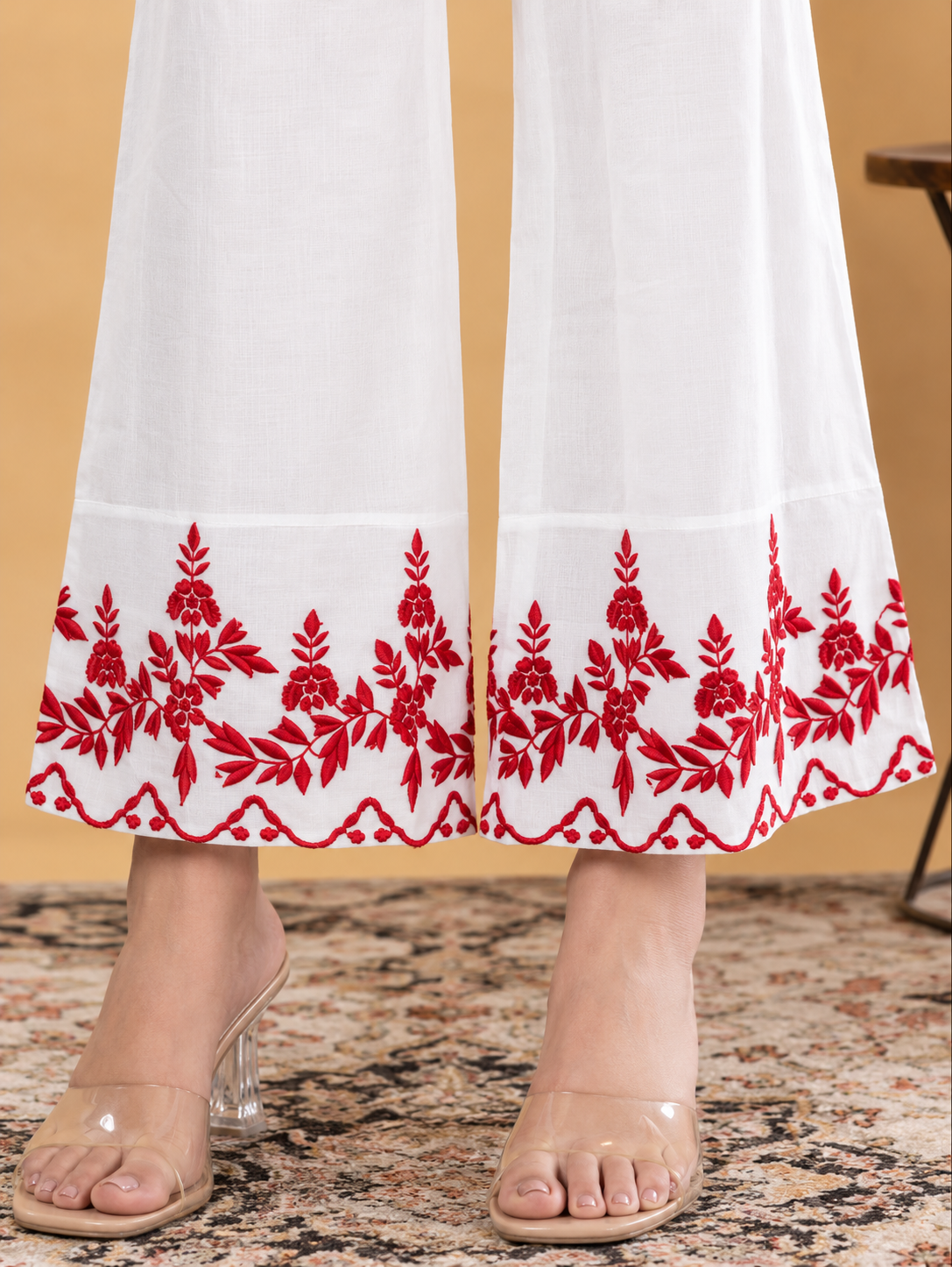 White Embroidered Cotton Blend Co-ord Set - Image 3