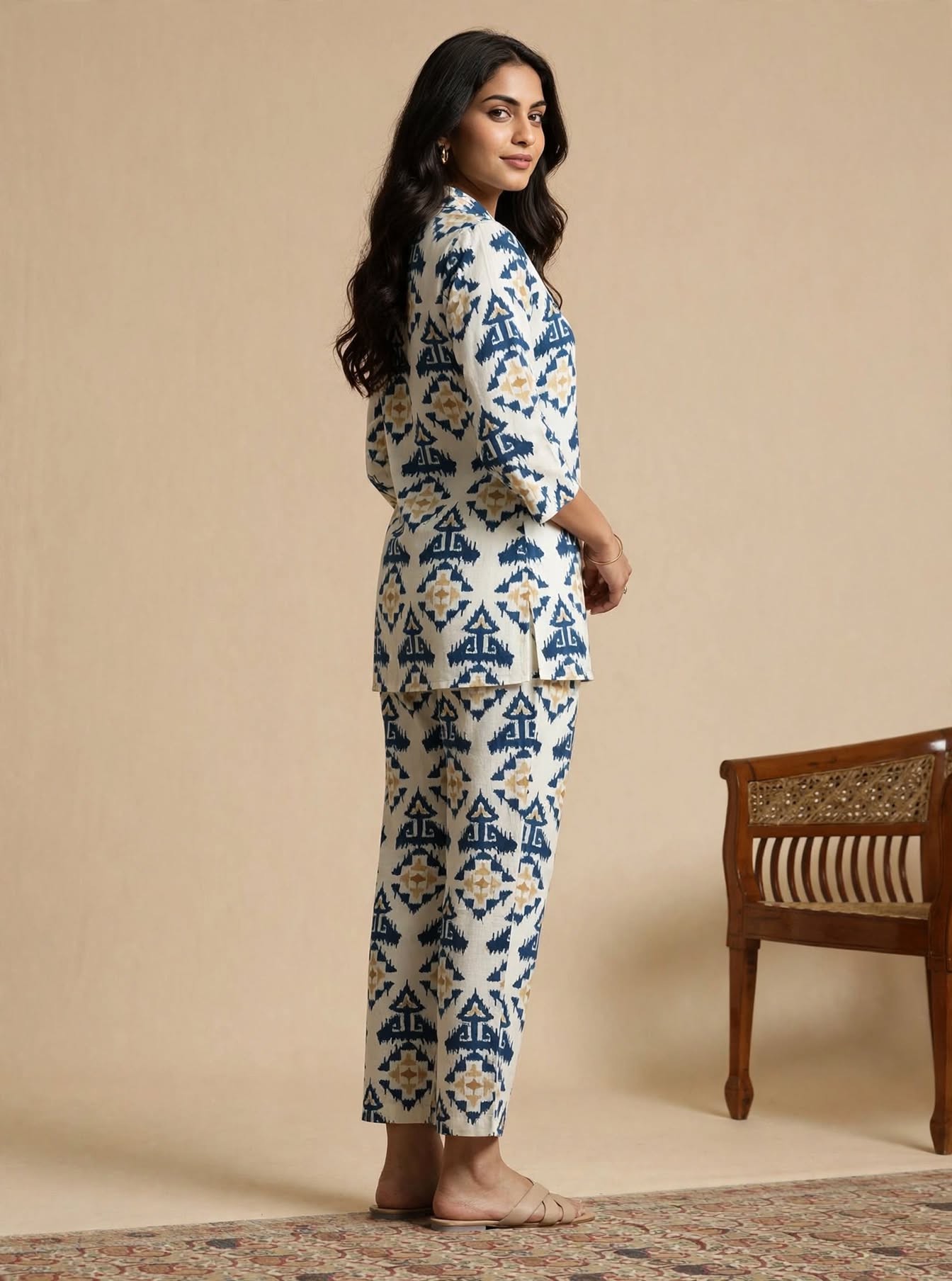 White Geometric Print Poly Rayon Co-ord Set - Image 3