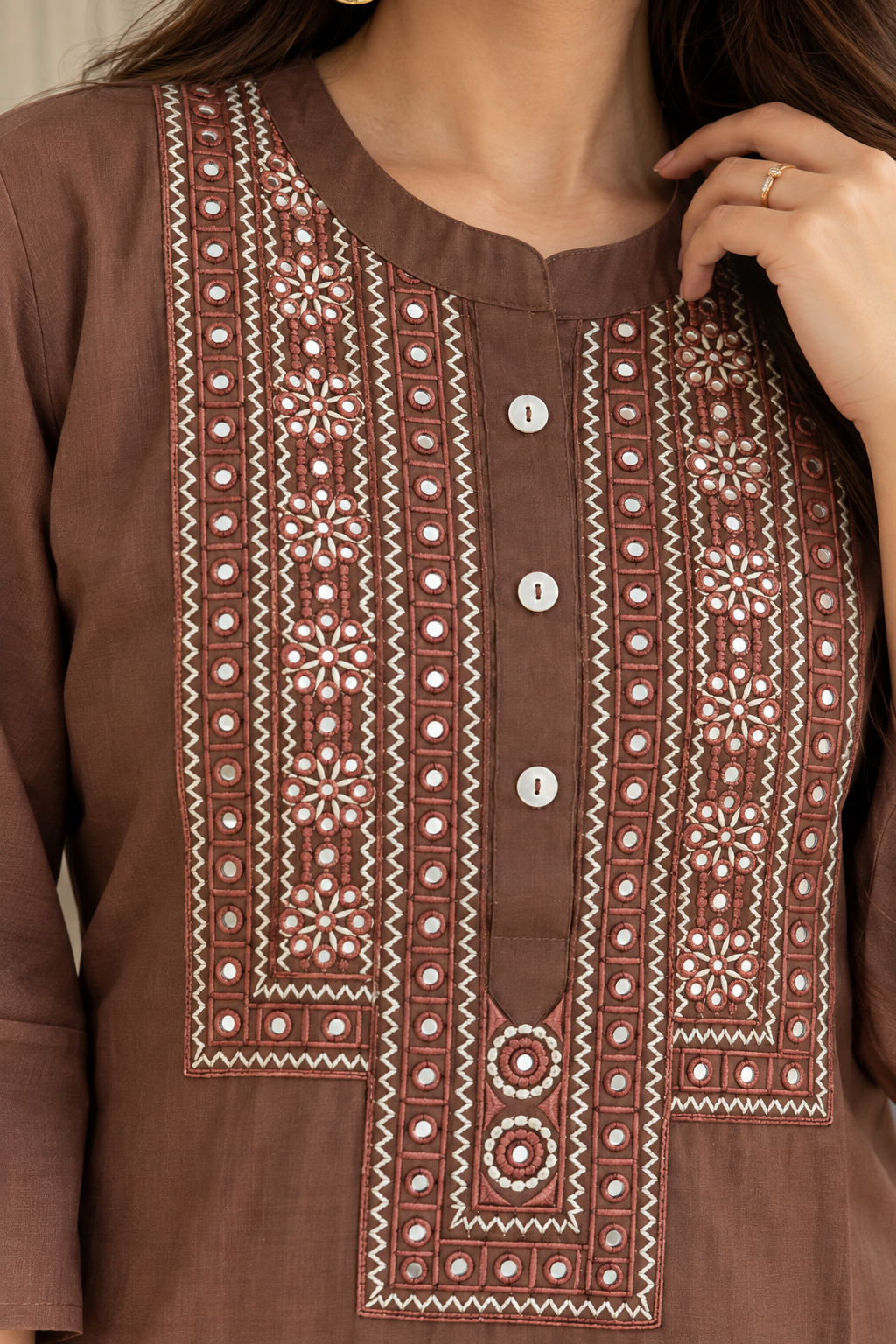 Cocoa Brown Embroidered Rayon Kurta Pant Set - Image 2